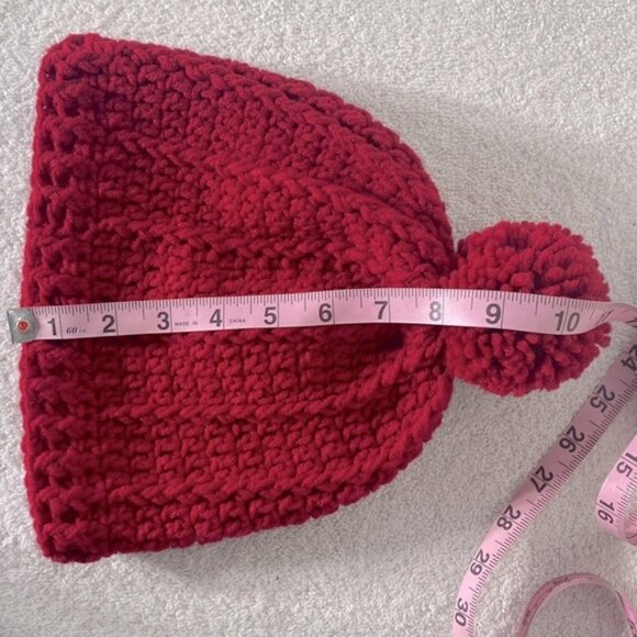5/$25 Handmade Red Knit Crochet Toque Beanie With Pom Pom - Picture 8 of 8